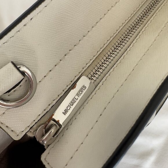 Michael Kors Selma Saffiano Leather Colour Block Medium Satchel Bag Black White - Picture 8 of 12